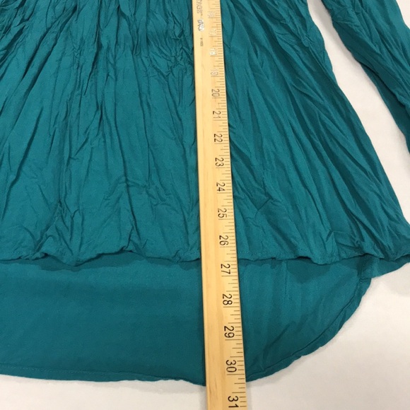 Sundance tunic blouse M green crinkle pin tuck long sleeve rayon popover office - Picture 8 of 10